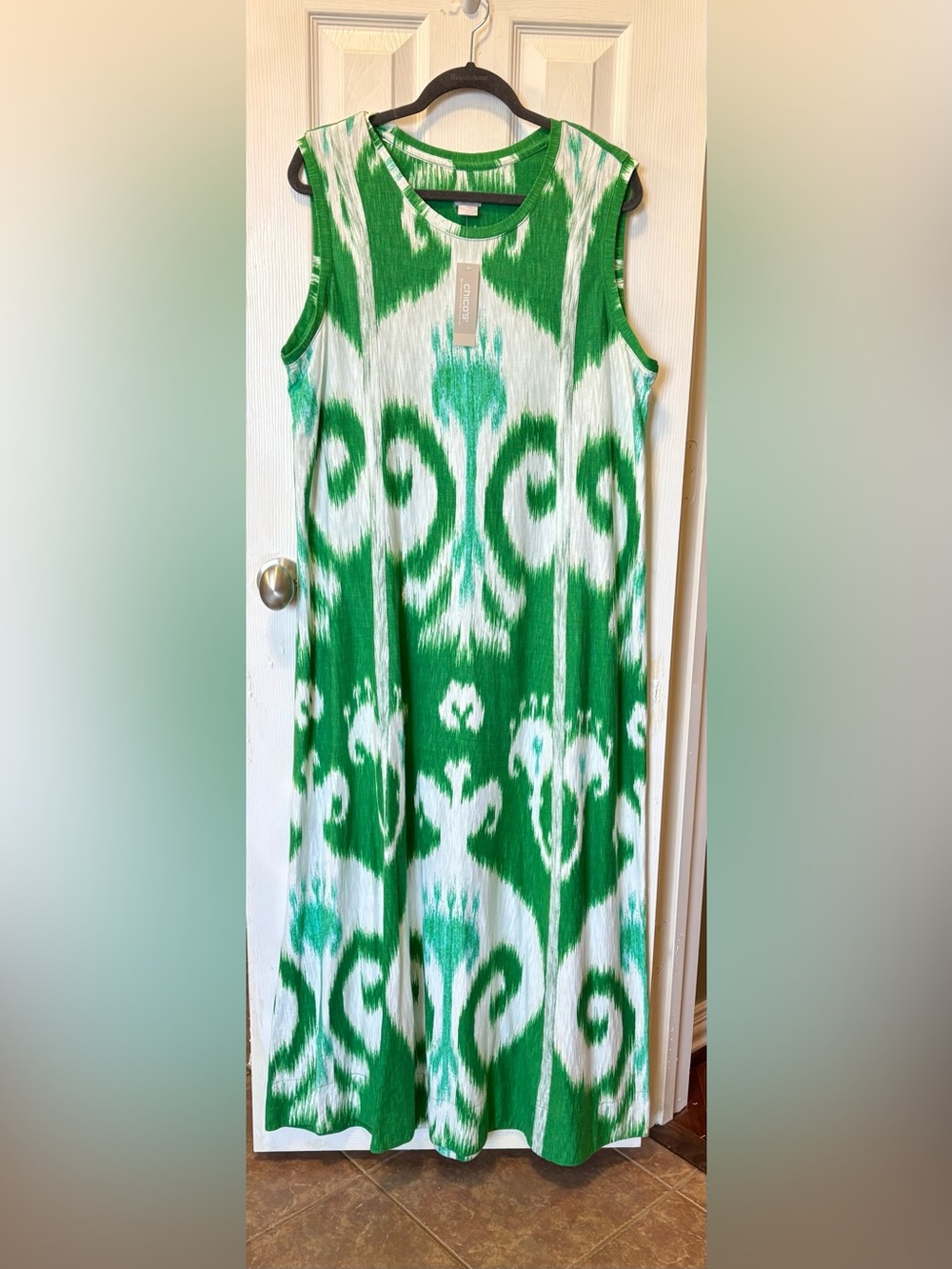 Chico's Tropic Emerald Ikat Bloom Maxi Dress Size 3